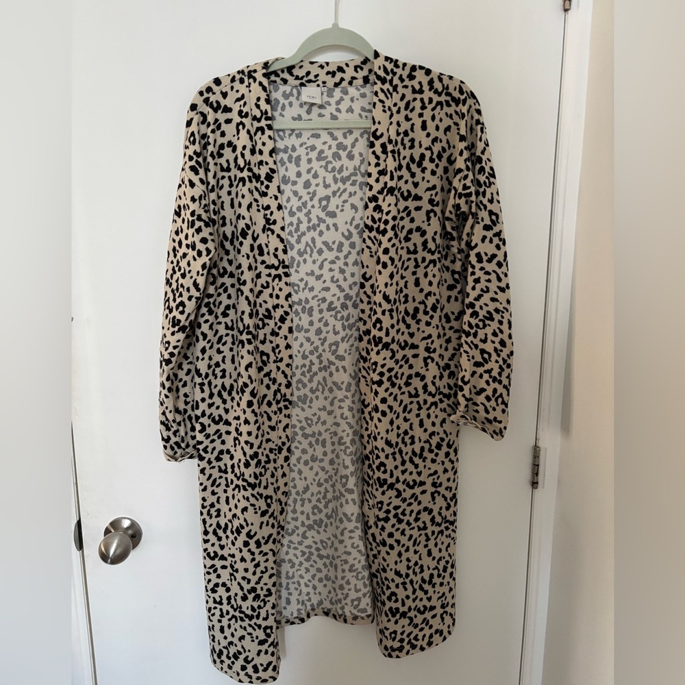 ICHI Beige Leopard Print Long Open Cardigan Medium